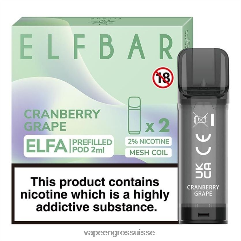 Cigarette Electronique En Gros - raisin de canneberge 82F242334 ELFBAR Elfa dosette préremplie - 2 ml - 20 mg (paquet de 2)