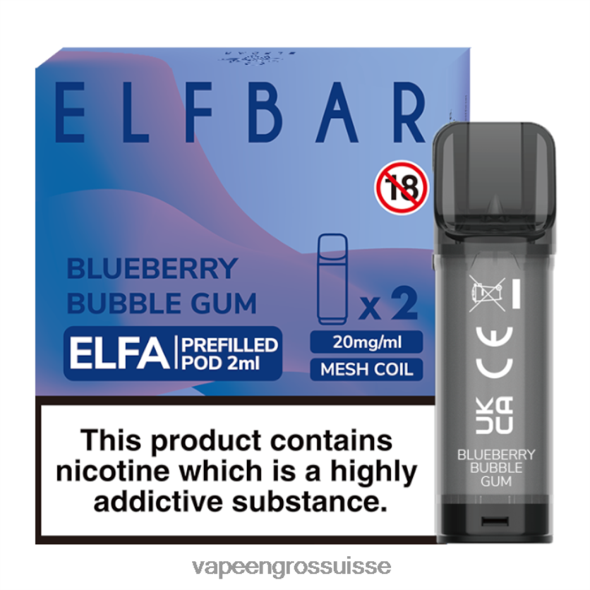 Cigarette Électronique Genève - bubble-gum aux myrtilles 82F242333 ELFBAR Elfa dosette préremplie - 2 ml - 20 mg (paquet de 2)