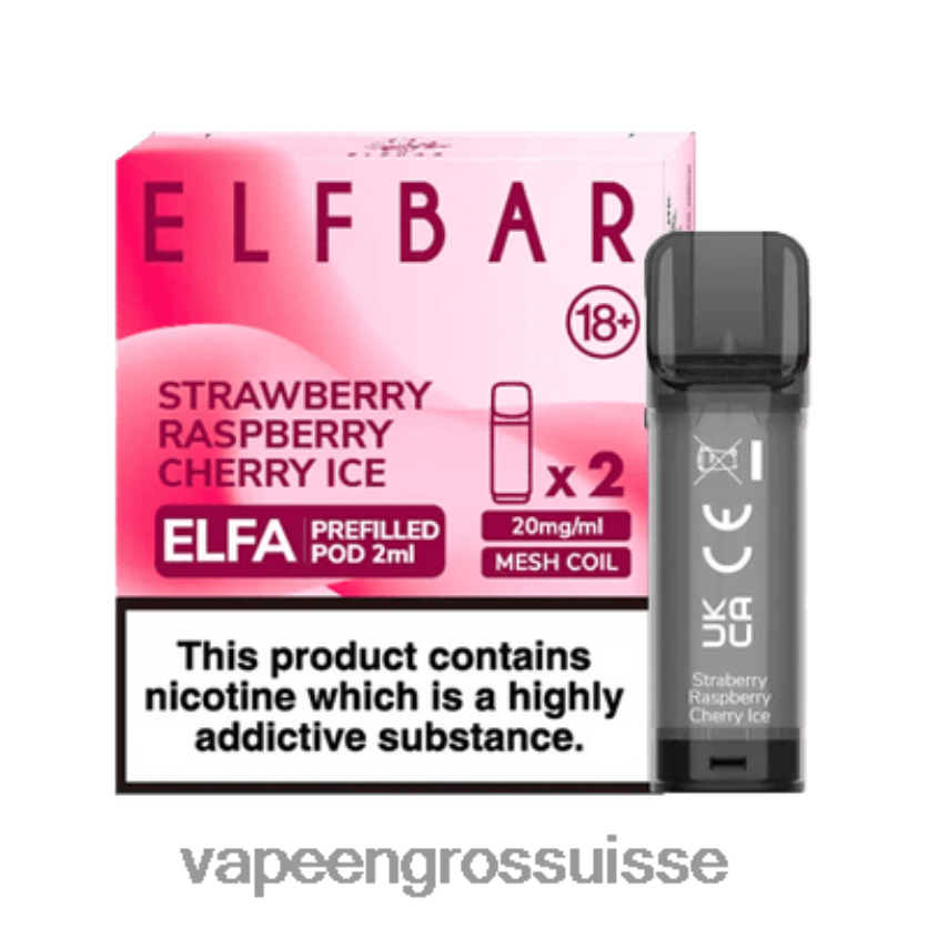E Liquide Suisse - glace à la fraise, à la framboise et à la cerise 82F242336 ELFBAR Elfa dosette préremplie - 2 ml - 20 mg (paquet de 2)