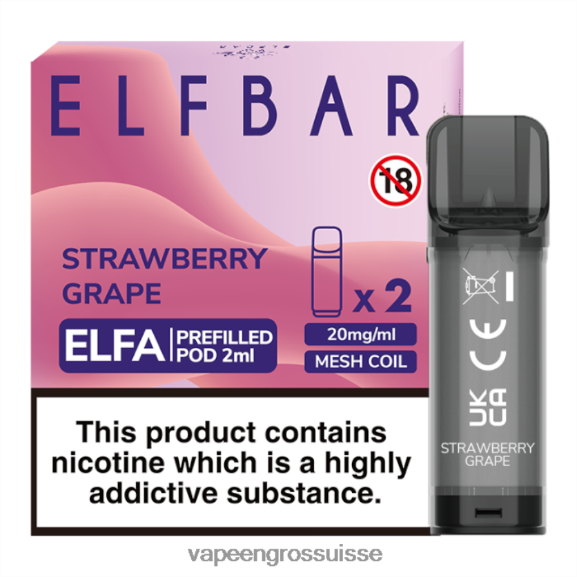 Eliquide En Gros - raisin fraise 82F242337 ELFBAR Elfa dosette préremplie - 2 ml - 20 mg (paquet de 2)