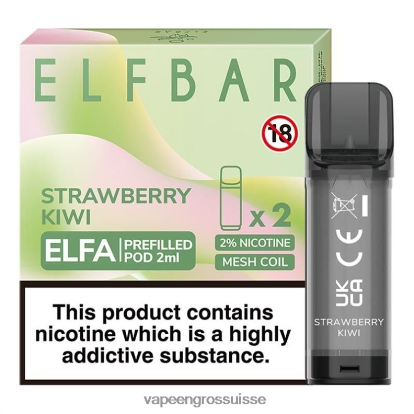 Magasin Vape Genève - fraise-kiwi 82F242317 ELFBAR Elfa dosette préremplie - 2 ml - 20 mg (paquet de 2)