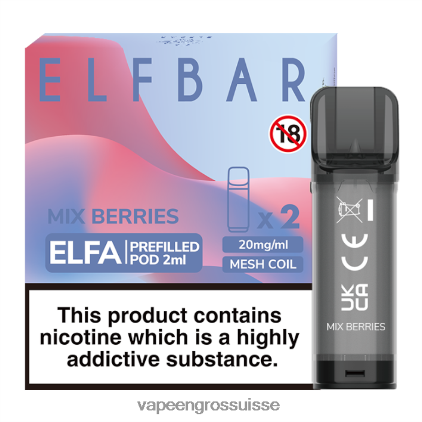 Magasin Vape Genève - mélanger les baies 82F242339 ELFBAR Elfa dosette préremplie - 2 ml - 20 mg (paquet de 2)