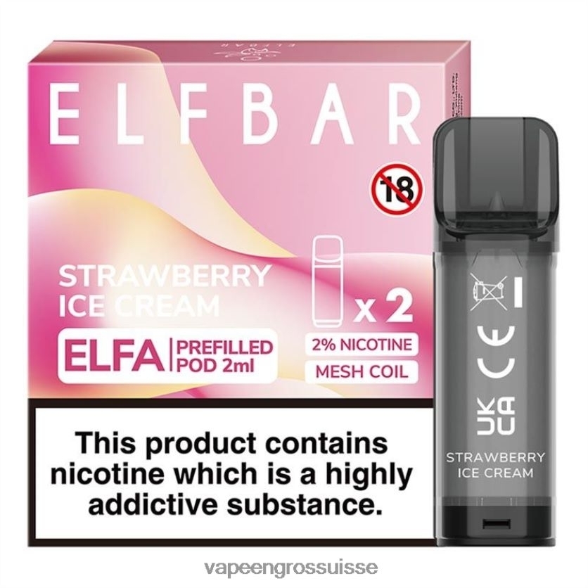 Vape En Gros - glace à la fraise 82F242324 ELFBAR Elfa dosette préremplie - 2 ml - 20 mg (paquet de 2)