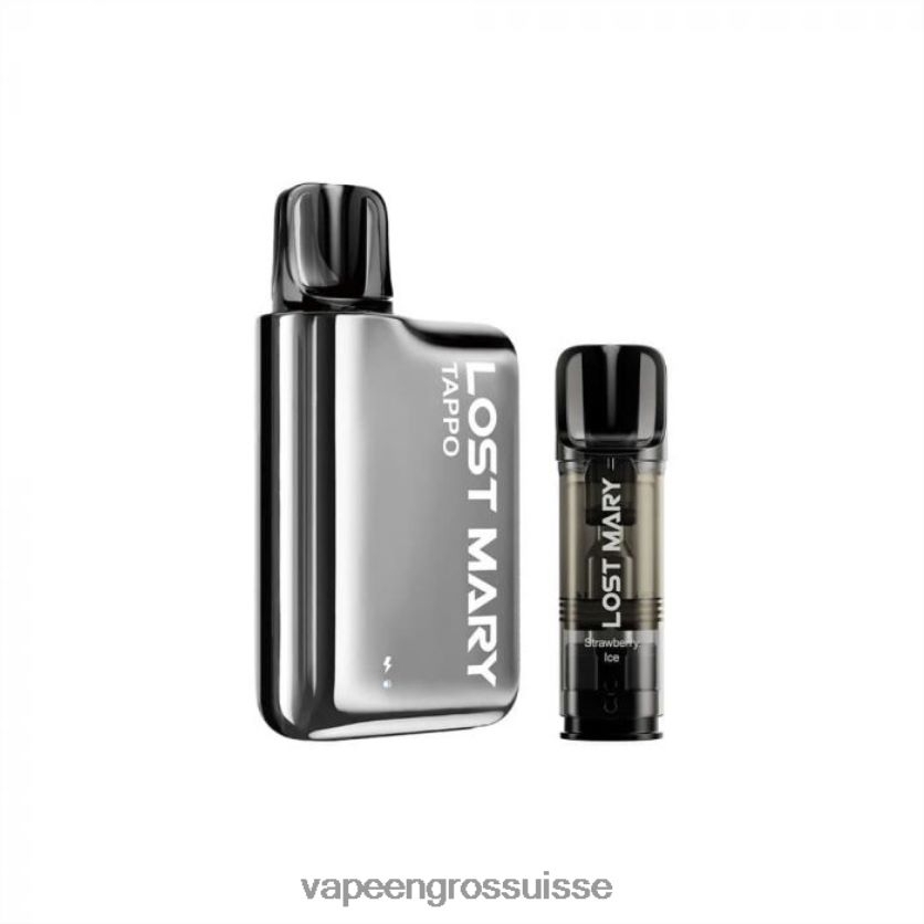 Magasin Vape Genève - argent inoxydable x glace à la fraise 82F242438 LOST MARY Tappo kit de vape à dosettes