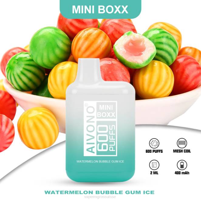 Vapotage Suisse - Aivono AIM MINI BOXX 600 glace bubble-gum à la pastèque 446J235