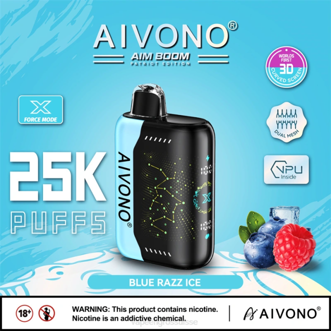 Magasin Vape Genève - Aivono AIM BOOM 25000 glace bleue 446J345