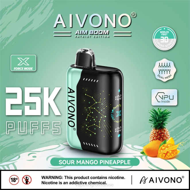 Vape En Gros Suisse - Aivono AIM BOOM 25000 ananas mangue aigre 446J351