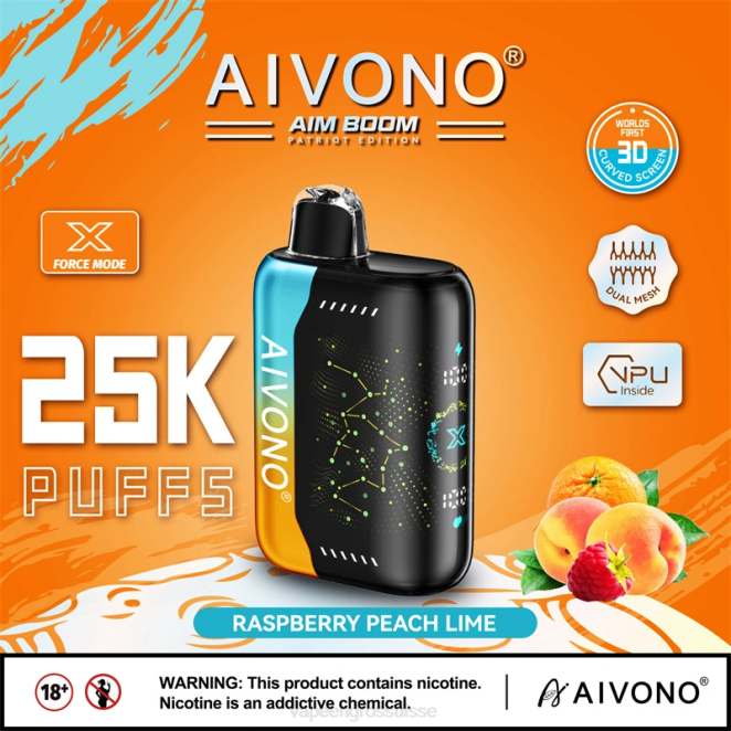 Vape Jetable Prix - Aivono AIM BOOM 25000 framboise pêche citron vert 446J350