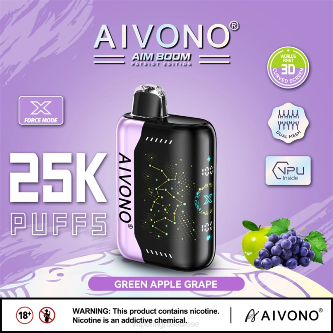 Vape Suisse Pas Cher - Aivono AIM BOOM 25000 raisin pomme verte 446J346