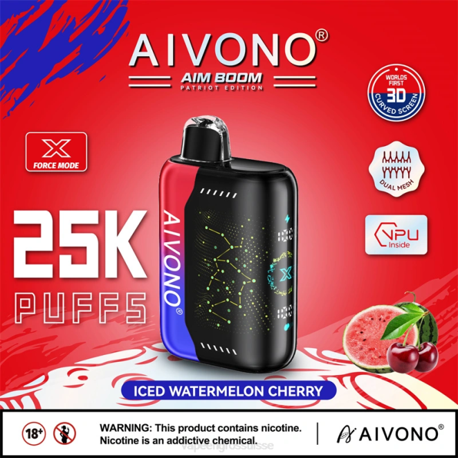 Vapotage Suisse - Aivono AIM BOOM 25000 cerise pastèque glacée 446J347