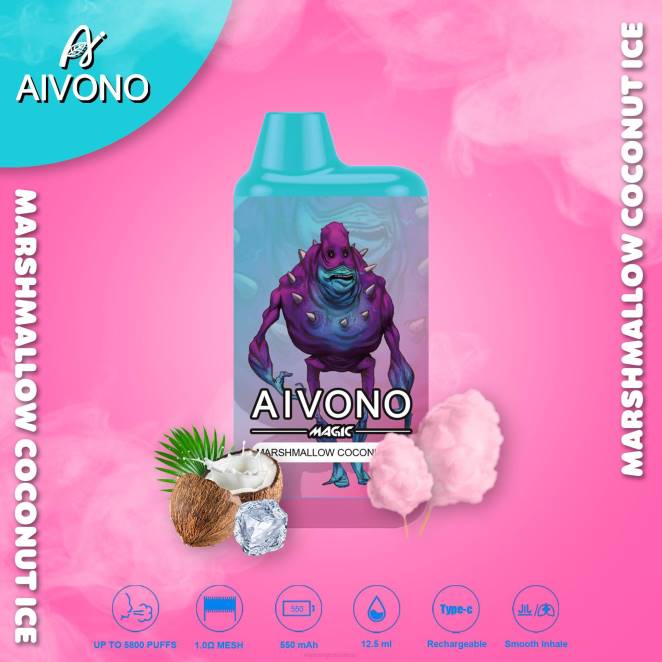 Vapotage Suisse - Aivono AIM MAGIC cigarette de boîte de 5800 bouches glace à la guimauve et à la noix de coco 446J95