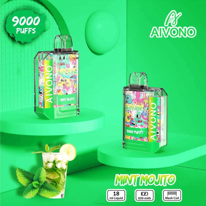 Vape Jetable Suisse - Aivono AIM XXL Autocollant bouche 9000 transparent mojito à la menthe 446J55