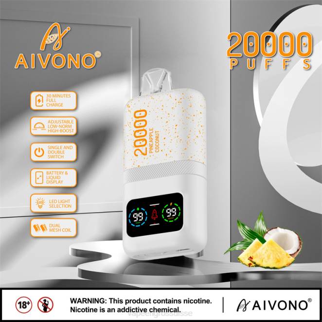 E Liquide Suisse - Aivono AIM magic 20000 glace à l'ananas et à la noix de coco 446J76