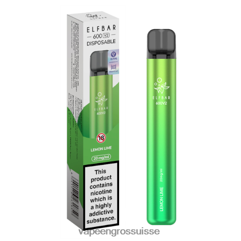 Vape En Gros Suisse - citron vert 82F242287 ELFBAR 600V2 20mg