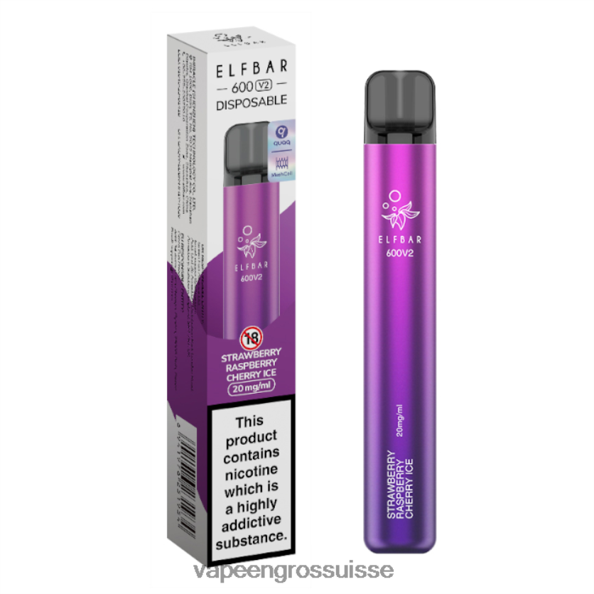 Vape Suisse Pas Cher - glace à la fraise, à la framboise et à la cerise 82F242296 ELFBAR 600V2 20mg