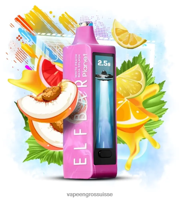 E Liquide Suisse - éclaboussure de baja à la pêche blanche Elf Bar Planet 25000 L6J2J620