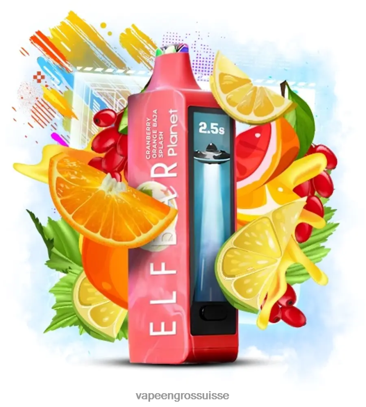 Vape Genève - éclaboussure de baja à l'orange et aux canneberges Elf Bar Planet 25000 L6J2J630