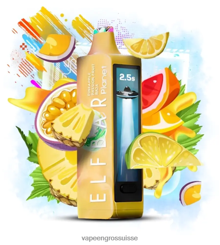 Vape Jetable Suisse - baja aux fruits de la passion et à l'ananas Elf Bar Planet 25000 L6J2J627