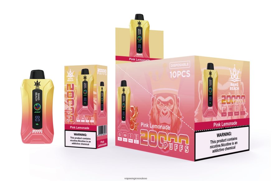Cigarette Electronique En Gros - Bang Beach Vape à écran intelligent de 20 000 bouffées limonade rose F4426H4