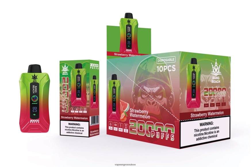 Cigarette Électronique Genève - Bang Beach Vape à écran intelligent de 20 000 bouffées pastèque fraise F4426H3