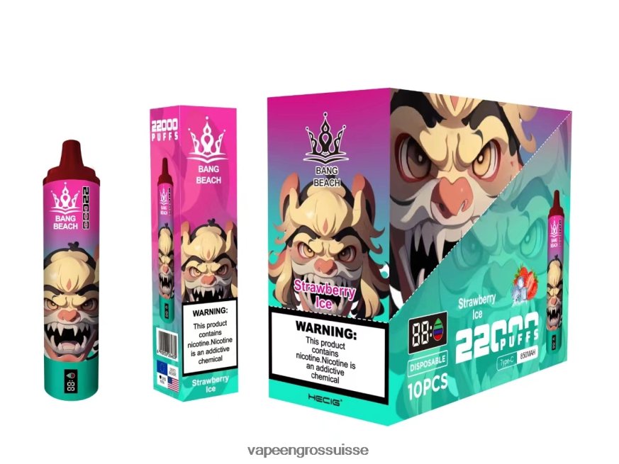 E Liquide Suisse - Bang Beach Écran intelligent de 22 000 bouffées glace à la fraise F4426H20