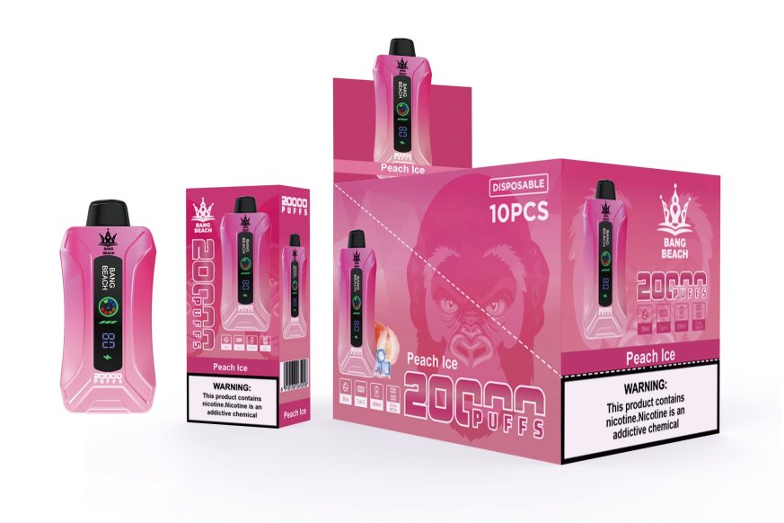 Magasin Vape Genève - Bang Beach Vape à écran intelligent de 20 000 bouffées glace à la pêche F4426H9