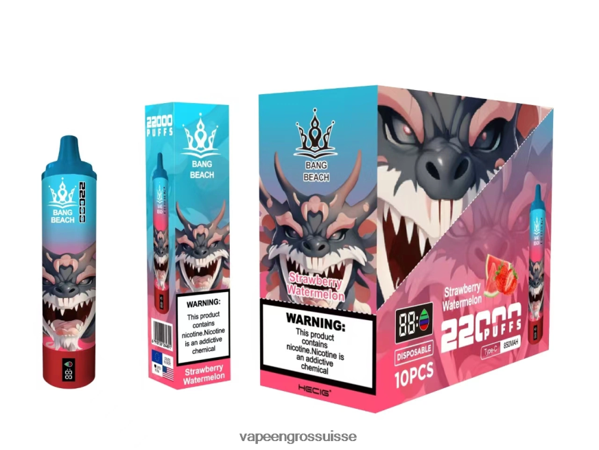 Magasin Vape Genève - Bang Beach Écran intelligent de 22 000 bouffées pastèque fraise F4426H23