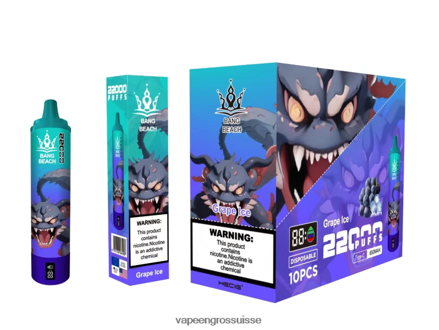 Vape En Gros - Bang Beach Écran intelligent de 22 000 bouffées glace aux raisins F4426H19