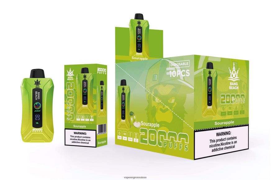 Vape En Gros Suisse - Bang Beach Vape à écran intelligent de 20 000 bouffées pomme aigre F4426H1