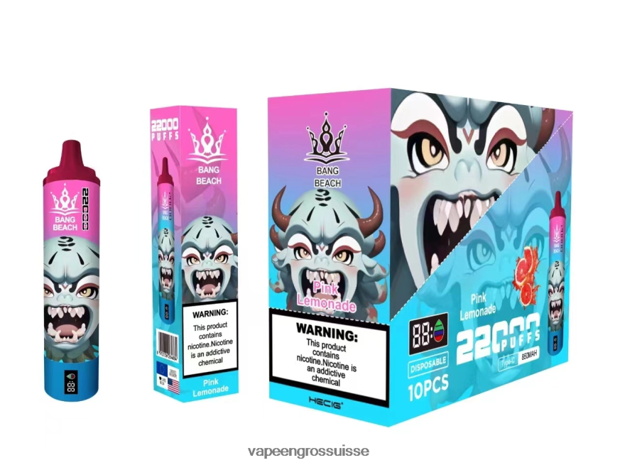 Vape En Gros Suisse - Bang Beach Écran intelligent de 22 000 bouffées limonade rose F4426H15