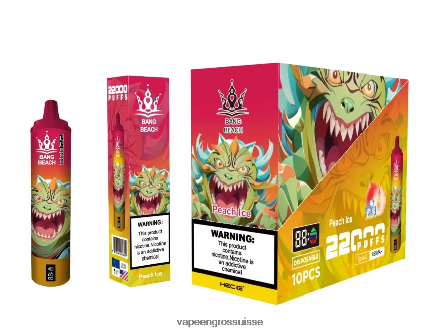 Vape Genève - Bang Beach Écran intelligent de 22 000 bouffées glace à la pêche F4426H16