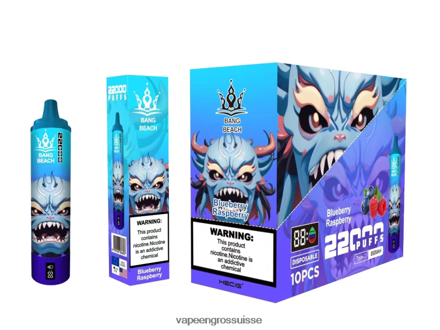 Vape Jetable Prix - Bang Beach Écran intelligent de 22 000 bouffées myrtille framboise F4426H14