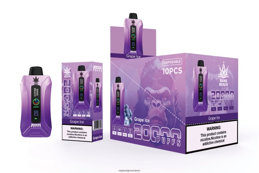 Vape Suisse Pas Cher - Bang Beach Vape à écran intelligent de 20 000 bouffées glace aux raisins F4426H10