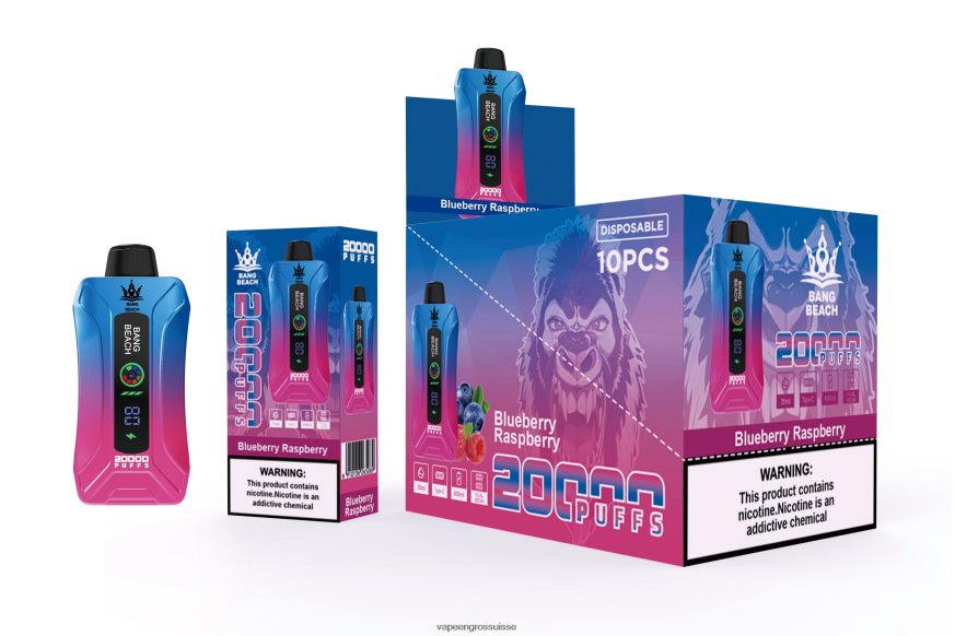 Vaporizer Zurich - Bang Beach Vape à écran intelligent de 20 000 bouffées myrtille framboise F4426H12