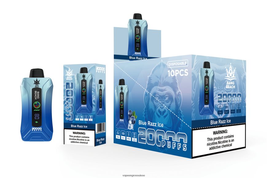 Vapotage Suisse - Bang Beach Vape à écran intelligent de 20 000 bouffées glace bleue F4426H11