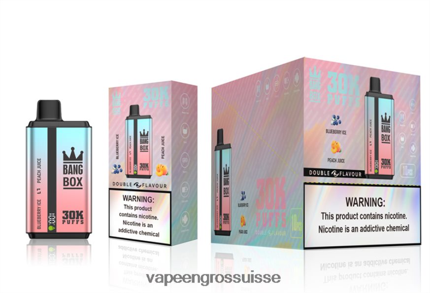 Cigarette Électronique Genève - Bang Box 30 000 bouffées double saveurs glace aux myrtilles et jus de pêche F4426H63