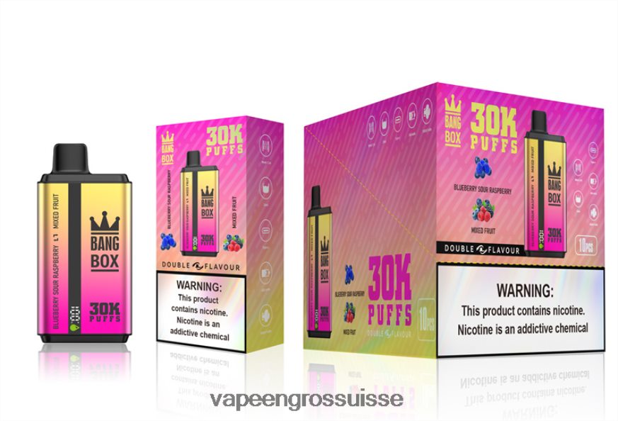 E Liquide Suisse - Bang Box 30 000 bouffées double saveurs myrtille, framboise acidulée et mélange de fruits F4426H66