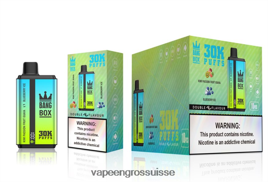 Vape En Gros - Bang Box 30 000 bouffées double saveurs glace kiwi passion goyave & myrtille F4426H65