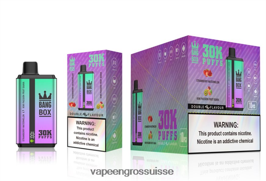 Vape Suisse Pas Cher - Bang Box 30 000 bouffées double saveurs fraise pastèque & kiwi fruit de la passion goyave F4426H70