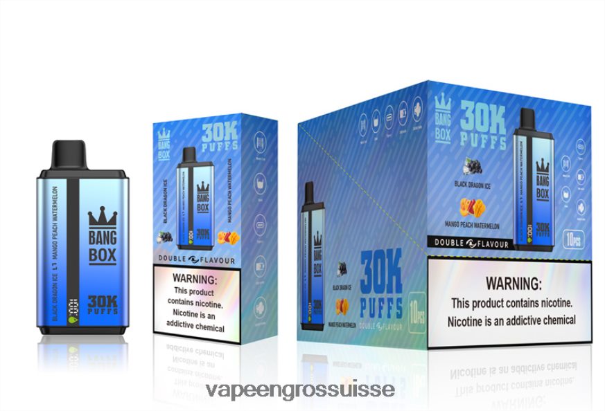 Vapotage Suisse - Bang Box 30 000 bouffées double saveurs glace de dragon noir et pastèque à la mangue et à la pêche F4426H71