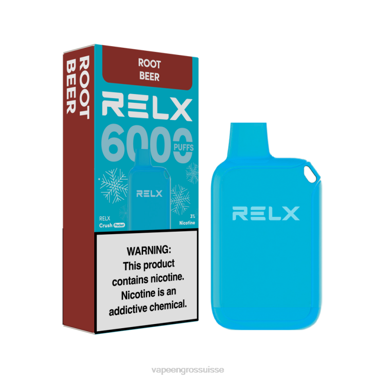 E Liquide Suisse - bière de racine RELX Crush Pocket 6000 glacé 2206P20