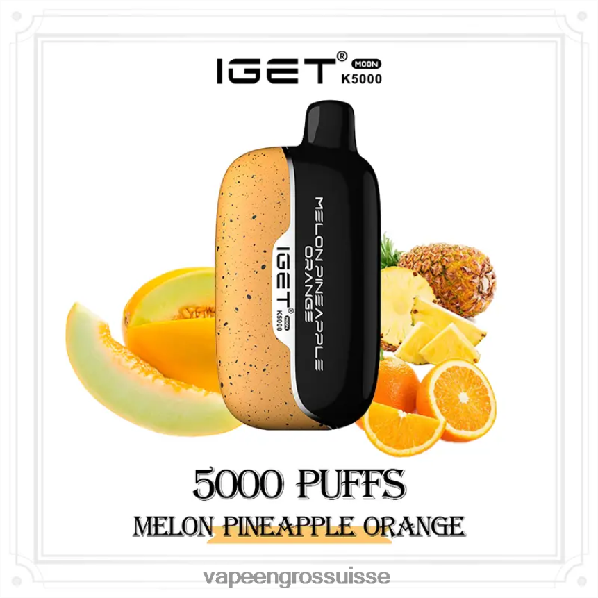 Vape Sans Nicotine Jetable - IGET Moon k5000 melon ananas orange 6J084813