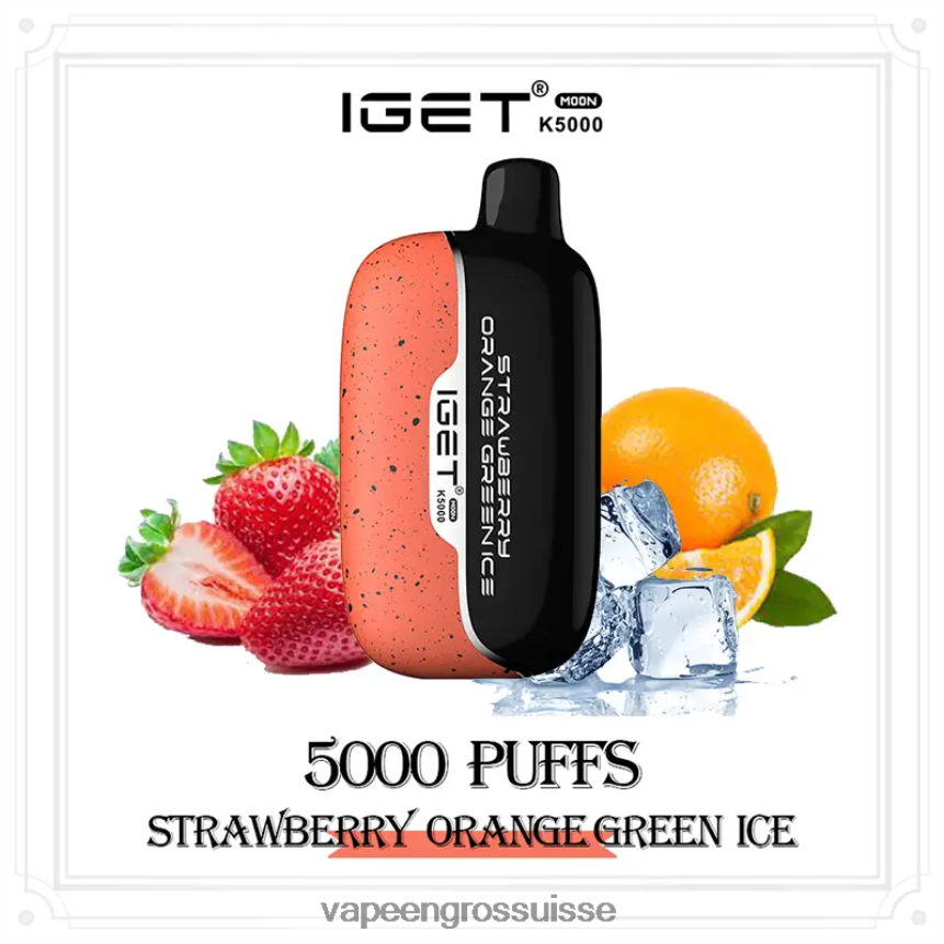 Vape Sans Nicotine Rechargeable - IGET Moon k5000 fraise orange vert glace 6J084812