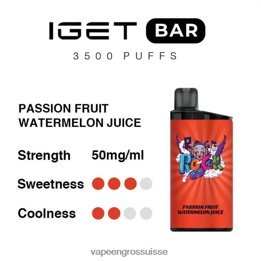 Magasin Vape Genève - jus de pastèque aux fruits de la passion 82F24297 IGET BAR 3500 5% de nicotine