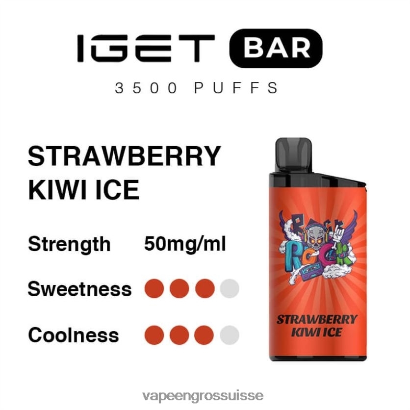 Vape Genève - glace fraise kiwi 82F24290 IGET BAR 3500 5% de nicotine