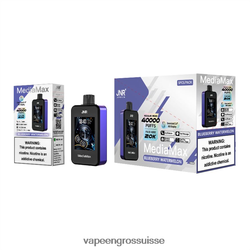 Vape Sans Nicotine Rechargeable - JNR MediaMax 40 000 bouffées 2X4J6D12 pastèque aux bleuets