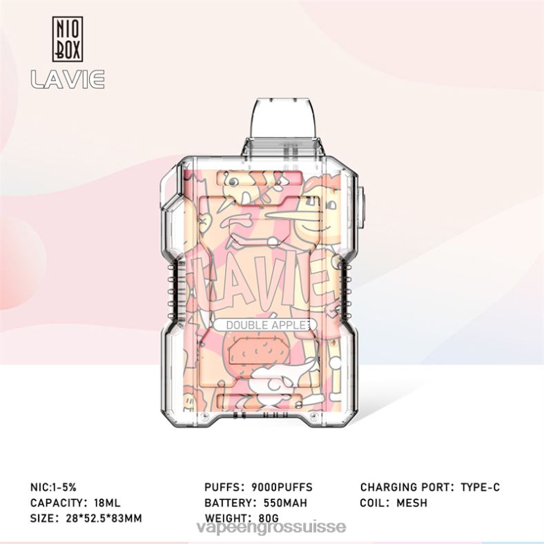 Vape Jetable Suisse - double pomme LAVIE NIO BOX 9000 bouffées 0TDZX195