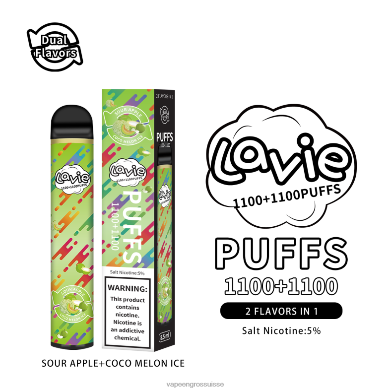 Cigarette Électronique Genève - glace pomme aigre/coco melon LAVIE BAR Switch 2200 bouffées 0TDZX297