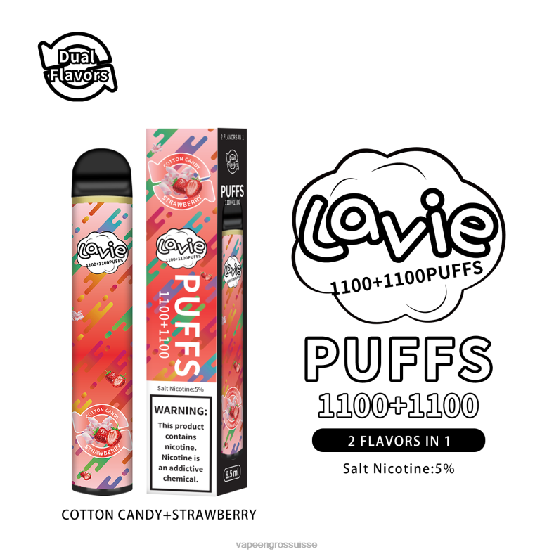 Vape Jetable Suisse - barbe à papa/fraise LAVIE BAR Switch 2200 bouffées 0TDZX293