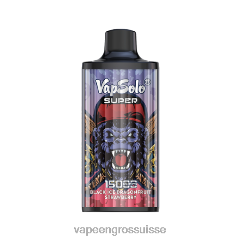 Vapotage Suisse - Vapsolo SUPER vape jetable glace noire, drangofruit, fraise V084P107